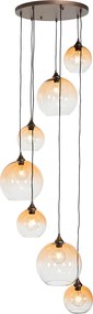 Lampa wisząca w stylu art deco ciemny brąz z bursztynowym szkłem 7-świateł - Sandra