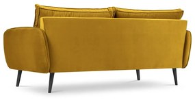 Żółta aksamitna sofa z czarnymi nogami Kooko Home Lento, 198 cm