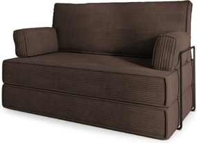Masseno Sofa piankowa LADIA z funkcją spania, Kanapa z pianki do salonu, Bezmontażowa, Tkanina sztruksowa – Brązowy POSO 06