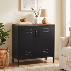 HOMCOM Metalowe sideboard, 80x40x80 cm, przemysłowa szafka do przechowywania z 2 drzwiami i regulowaną półką do salonu, biura, Czarny | Aosom PL