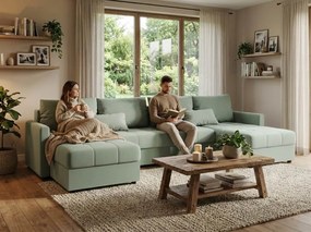 PROMOCJA Rozkładana kanapa w kształcie U VENORIA 285x146 cm, jasnozielona + 2 poduszki GRATIS II. jakość