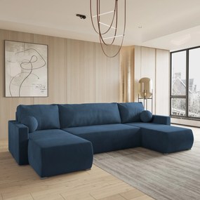 Masseno Narożnik TESSUN z funkcją spania i pojemnikiem na pościel Narozniki U, Rozkładana sofa - Niebieski, POSO 05 + KRONOS 05