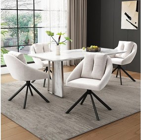 Zestaw 4 obrotowych krzeseł do jadalni, beżowy aksamit, krzesło z tapicerowanym oparciem, czarne metalowe nogi