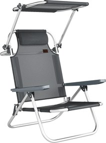 Outsunny Składany leżak ogrodowy z poduszką, regulowanym daszkiem i 6-stopniową regulacją oparcia, 62 x 68 x 79 cm, ciemnoszary | Aosom PL