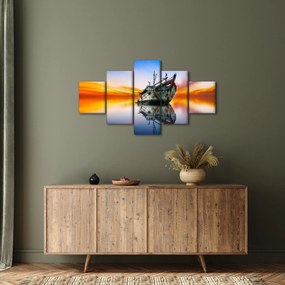 Obraz - Wschód słońca nad wrakiem łodzi (125x70 cm)
