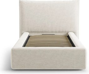 Kremowe tapicerowane łóżko jednoosobowe ze schowkiem i stelażem 90x200 cm Kaelle – Micadoni