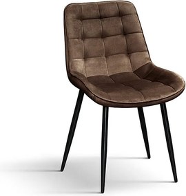 Zestaw 4 krzeseł z tkaniny o efekcie brązowego aksamitu i czarnymi metalowymi nogami - BARCELLONA