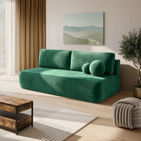 Sofa z Funkcją Spania ARVETO Zielona Welurowa Nowoczesna
