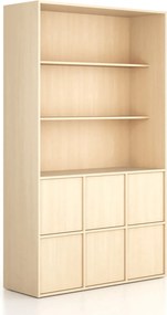 Szafka biurowa FRAME, 6x drzwi, 2x półka, 1299 x 450 x 2162 mm, PUSH-lock, brzoza