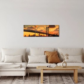 Obraz - Zachód słońca nad mostem Bena Franklina, Filadelfia (z zegarem) (90x30 cm)