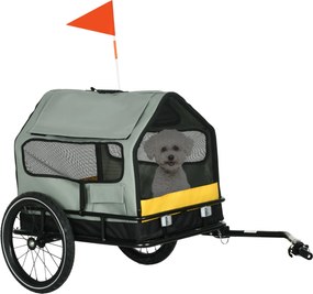 PawHut Przyczepa rowerowa dla psa Przyczepa na zwierzęta, 1 Flaga, dla psów do 10 kg, Zielony + Czarny