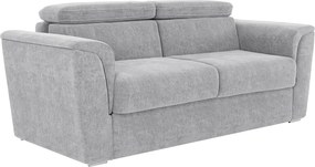 Kanapa 3-osobowa rozkładana typu express z teksturowanej tkaniny w kolorze jasnym szarym - Powierzchnia spania na szerokich listwach 140 cm - Materac 22 cm z pianką memory - RIZORA
