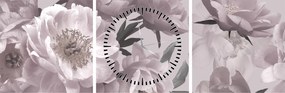 Obraz - Vintage kwiaty piwonii (z zegarem) (90x30 cm)
