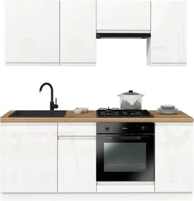 Zestaw Mebli Kuchennych MODERN 200 cm Biały Połysk Nowoczesny