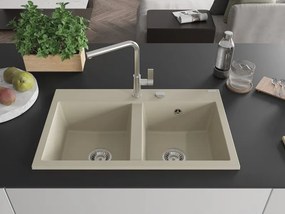 Mexen Hektor zlewozmywak granitowy 2-komorowy 800 x 480 mm, beżowy, syfon chrom - 6521802000-69