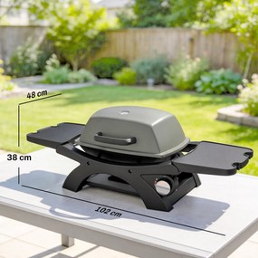 Outsunny Grill gazowy 3,3 kW Stołowy grill z 1 palnikiem składane boczne stoliki ruszty żeliwne wyjmowana taca na tłuszcz | Aosom PL