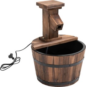 Outsunny Fontanna Ogrodowa Studnia Beczka Wodospad w Kolorze Ciemnobrązowym Drewno Ø27x37cm | Aosom PL