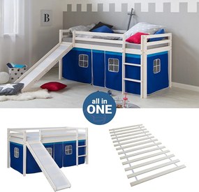 Łóżko piętrowe 90x200 cm biało-niebieskie