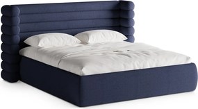 Niebieskie tapicerowane łóżko dwuosobowe ze schowkiem i stelażem 200x200 cm Mount – Micadoni