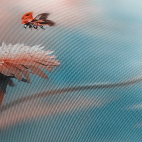 Obraz - Biedronka na kwiatku (z zegarem) (90x30 cm)