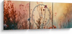 Obraz - Dzikie kwiaty (z zegarem) (90x30 cm)