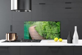 Panel Szklany Drewniany Mostek W Lesie