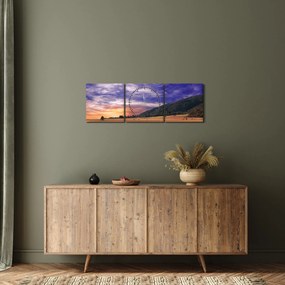 Obraz lawendowej łąki (z zegarem) (90x30 cm)