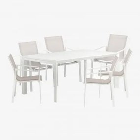 Zestaw Rozkładanego Stołu Prostokątnego Starmi O Wymiarach 180-240x100 Cm, Wykonanego Z Aluminium, Oraz 6 Krzeseł Ogrodowych Eik Gardenia Biel - Sklum