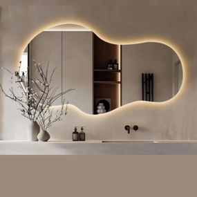 Lustro dekoracyjne o nieregularnym kształcie z podświetleniem FLOW Lagoon LED | Różne rozmiary | Różne kolory : Kolor tafli szkła - Srebrny, Rozmiar - 120 x 67