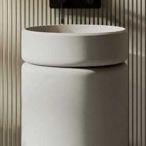 Umywalka z konglomeratu wolnostojąca okrągła szara matowa 85 x 40 cm RONA Grey Matt : Podłączenie syfonu - Do ściany