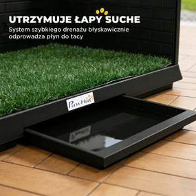 PawHut Toaleta dla psa 75 x 51 cm z trawą sztuczną, wysokimi ściankami, wysuwaną tacą i systemem odprowadzania - Czarna | Aosom PL