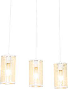 Orientalna lampa wisząca biała z rattanu 3-światłowa owalna - Akira