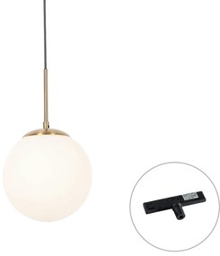 Art Deco hanglamp goud met opaal glas incl. rail adapter zwart 1-fase - Slimline Flore