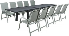 Zestaw ogrodowy "Lagos" - 200/320 x 105 x 76 cm - 10 krzeseł - Jasnoszary