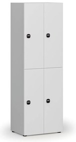 Drewniana szafka skrytkowa S4, 4 schowki, demontaż, zamek RFID, szary/biały