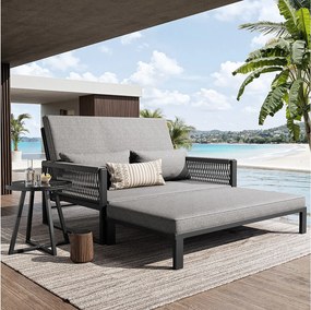 Fotel rozkładany, kanapa ogrodowa - rozbierana i modułowa leżanka ogrodowa - z żelaza ocynkowanego i lin - 2 osoby - Szary