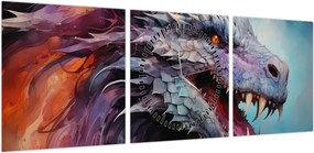 Obraz - Ilustracja przedstawiająca smoka (z zegarem) (90x30 cm)