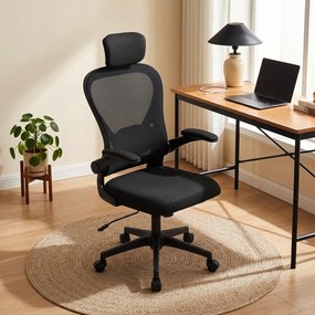 HOMCOM Fotel biurowy ergonomiczny z regulacją podłokietników i wsparciem lędźwiowym fotel do pracy czarny | Aosom PL
