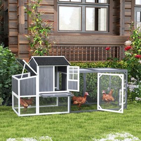 PawHut Kurnik z wybiegiem dla 3-4 kur, 3-częściowe gniazdo, 1,9 m² powierzchni, drewno jodłowe, szary