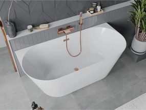 Mexen Oval Slim wanna wolnostojąca przyścienna 170 x 80 cm, biała, przelew miedź szczotkowana - 52661708000-65