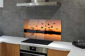 Szkło do Kuchni na Ścianę Lot Ptaków o Zachodzie Słońca