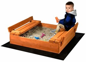Drewniana piaskownica dla dzieci Baby Mix zpokrywą i ławkami, 100 x 100 cm