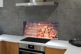 Panel szklany do Kuchni Świąteczne Prezenty na Drewnie