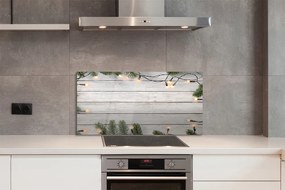 Panel szklany do Kuchni Świąteczne Lampki na Drewnie