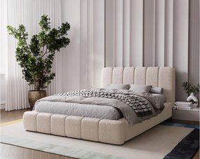 Emporius Milan łóżko tapicerowane 180x200 - pufiaste łóżko do sypialni, łóżko z pojemnikiem i stelażem - tkanina boucle, beżowy (Anthology 3)