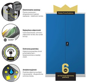 Szafa biurowa metalowa na akta szaro-niebieska JAN II, 1150 x 1850 x 400 mm