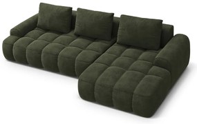 Zielony aksamitny rozkładany/ze schowkiem narożnik (prawostronny/z szezlongiem) Linz – Cosmopolitan Design