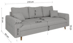 Jasnoszara sztruksowa sofa 210 cm Ariella – Ropez