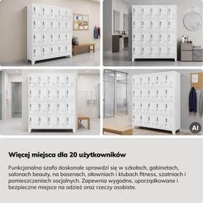 Szafa skrytkowa socjalna 20-skrytkowa na nóżkach biała, 1360x1720x450 mm: ROBERT