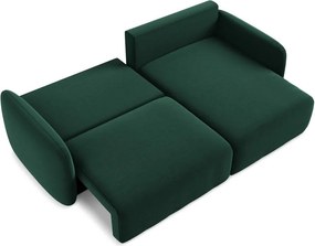 Ciemnozielony aksamitny rozkładany/ze schowkiem narożnik (prawostronny/z szezlongiem) Kalena – Makamii